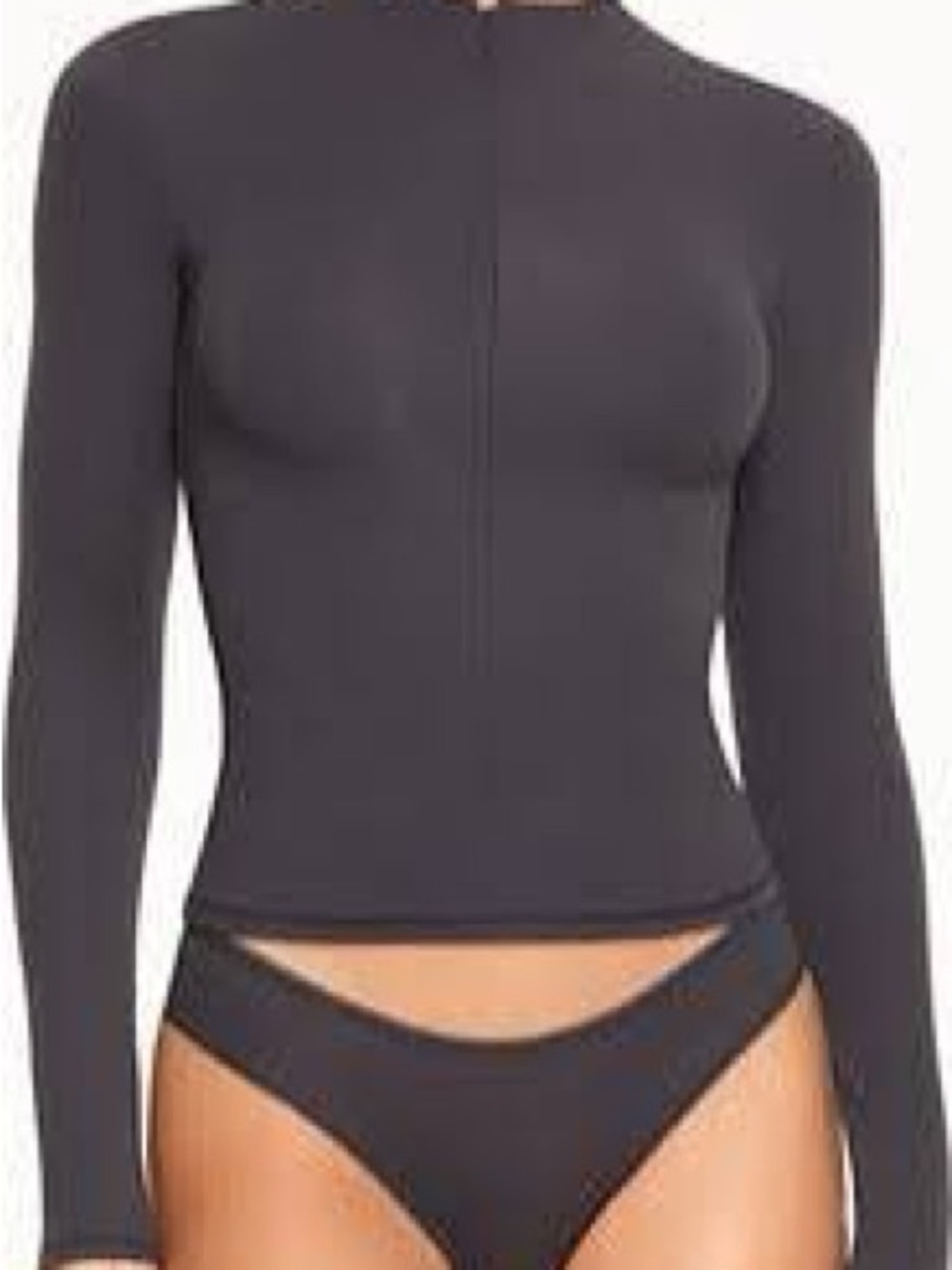 SKIMS Fits Everybody Long Sleeve 1/2 zip Neck Seamless Top - onyx - Picture 2 of 2